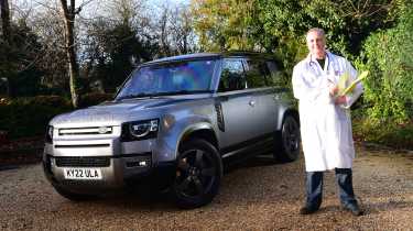 Land Rover Defender long-termer - Steve Fowler in doctor's white overcoat