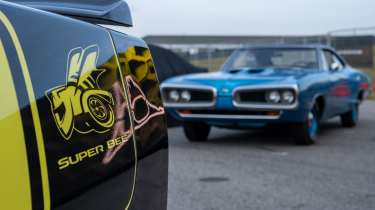 New Dodge Charger Super Bee Launch Edition - rear with classic Super Bee in the background