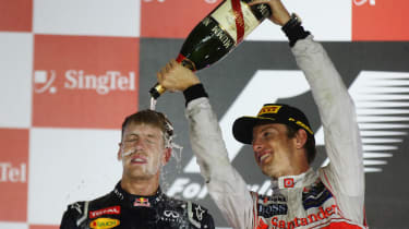 Sebastian Vettel and Jenson Button on the podium