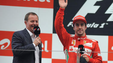 Martin Brundle and Fernando Alonso on the podium