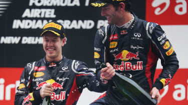 Sebastian Vettel and Mark Webber on the podium