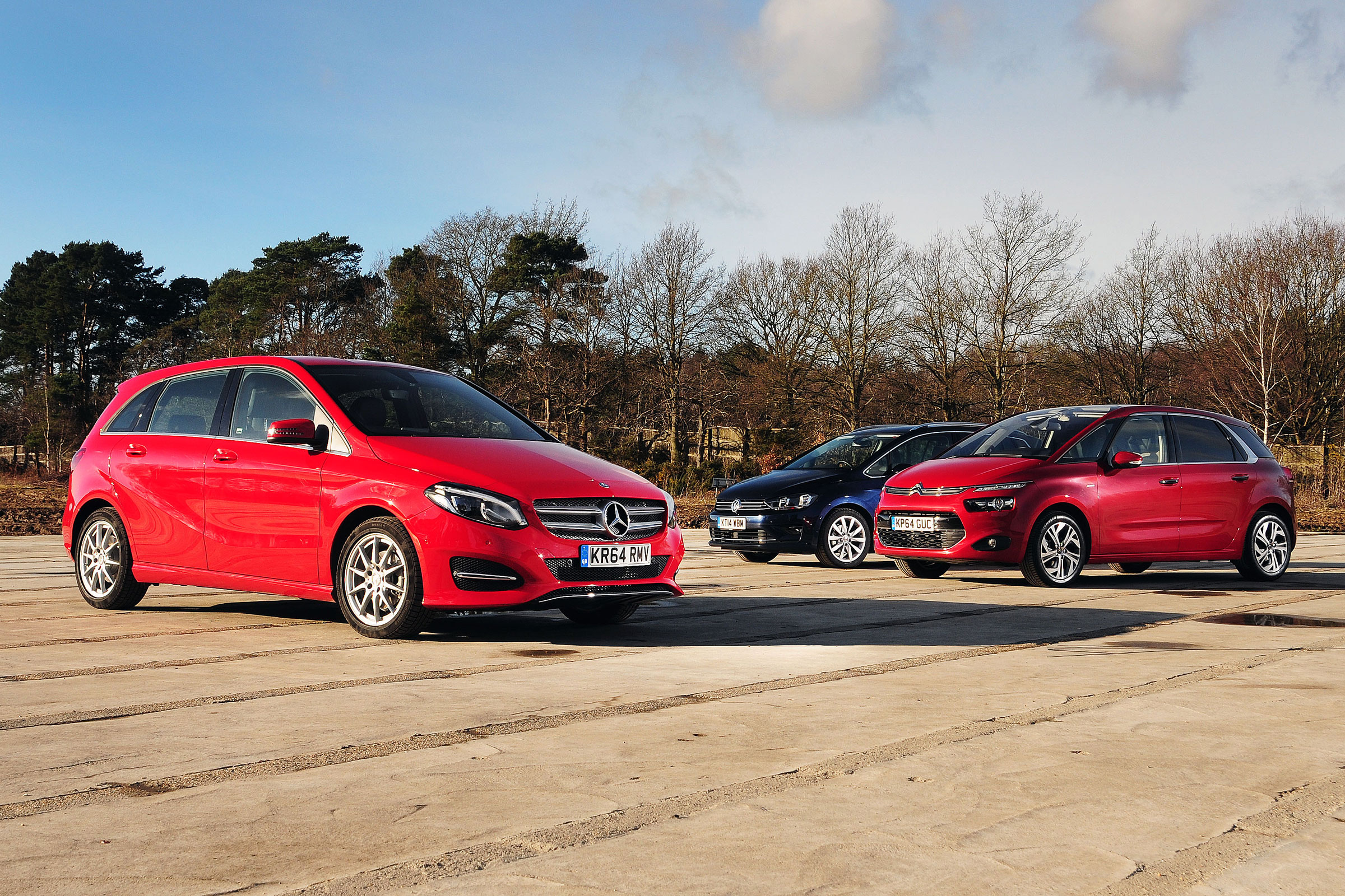 Mercedes B-Class vs Citroen C4 Picasso & VW Golf SV  Auto 