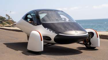 Aptera Solar Car - front 3/4 coast road