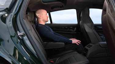 Porsche Panamera Turbo E-Hybrid - rear seat with Chief reviewer, Alex Ingram