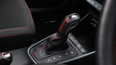 Hyundai i20 being driven in the UK - gear selector and centre console 