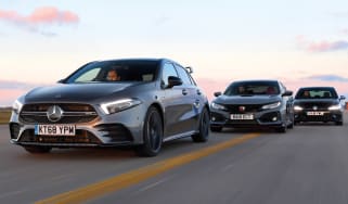 mercedes-amg a35 vs honda civic type r vs vw golf r header