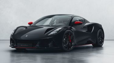 Lotus Emira Turbo SE Racing Line in Cosmos black - front static