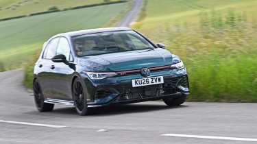Volkswagen Golf GTI Edition 50 being driven in the UK - front cornering 