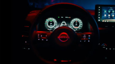 Nissan Qashqai facelift teaser image of the steering wheel and digital dials