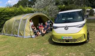 Paul Barker and family camping next to the Volkswagen ID. Buzz