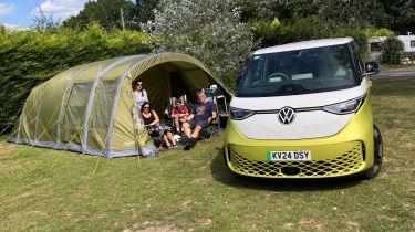 Paul Barker and family camping next to the Volkswagen ID. Buzz