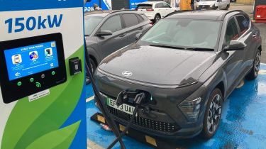 Hyundai Kona Electric connected to rapid charger