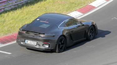 Porsche Cayman EV at Nurburgring (camouflaged) - rear cornering