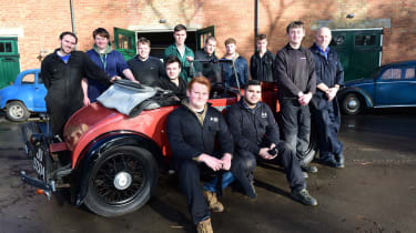 Students with classic car