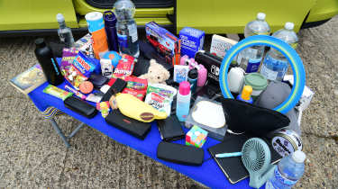 Table covered in various items