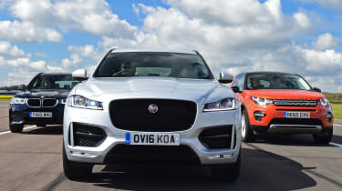 Jaguar F-Pace vs Land Rover Discovery Sport vs BMW X3 - full front header