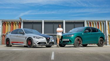 Alfa Romeo Stelvio Quadrifoglio - front with Giulia Quadrifoglio Luna
