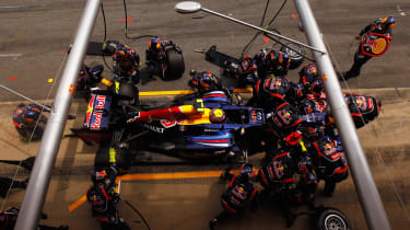 Mark Webber in the pits