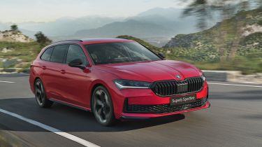 New Skoda Superb SportLine Estate - front tracking 