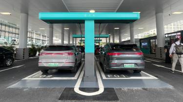 Cars parked in a BYD Flash Charging station