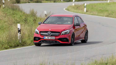 Mercedes-AMG A45 2015 red front cornering