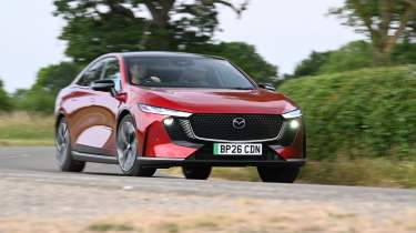 Mazda 6e in the UK - front cornering 
