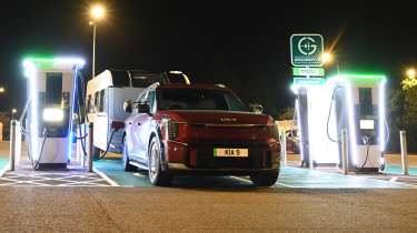 EV tow test - Kia charging in the dark