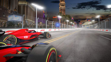 Formula 1 cars on Las Vegas Strip