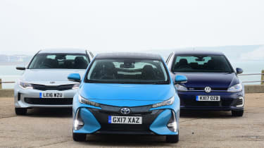 Toyota Prius Plug-in vs Kia Optima PHEV vs Volkswagen Golf GTE - group test