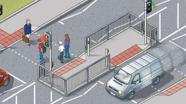 Staggered pedestrian crossing graphic
