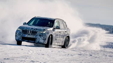 BMW iX1 winter testing - snow drifting front