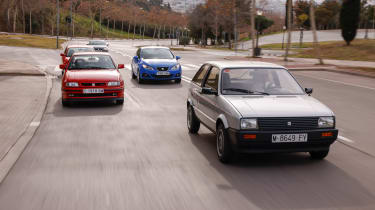 Every generation of SEAT Ibiza - front action