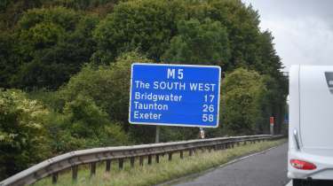 EV tow test - M5 road sign