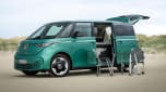 VW ID. Buzz with the Good-Night package - front 3/4 open with furniture