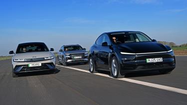 Tesla Model Y vs Hyundai Ioniq 5 vs Audi Q4 e-tron group test - header