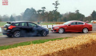 Ford Focus ST vs Jaguar XFR stunt test