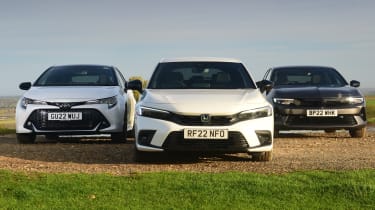 Honda Civic, Toyota Corolla and Vauxhall Astra - front static