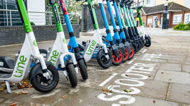 Rental e-scooters parked