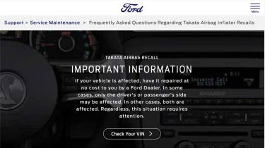 Веб-сайт Ford — страница отзыва подушек безопасности Takata