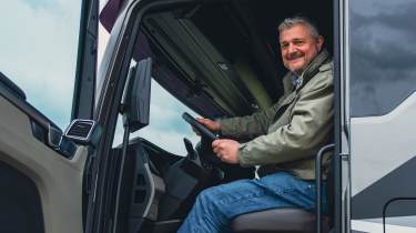 MAN eTGX truck test: Chris Rosamond in cab close-up