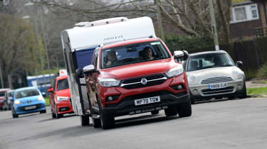 Caravan towing lesson - Ssangyong Musso on the road with caravan attached