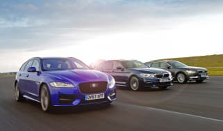 Jaguar XF Sportbrake vs BMW 5 Series Touring vs Volvo V90 - front