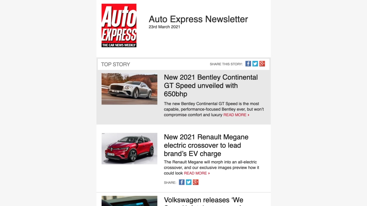 Sign up now for your FREE car newsletter Auto Express