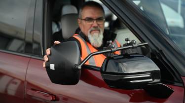 EV tow test - extended mirror on Kia
