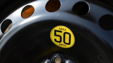 Space saver spare wheel speed limit sticker