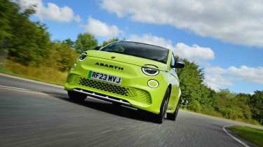 Abarth 500e - front cornering, low