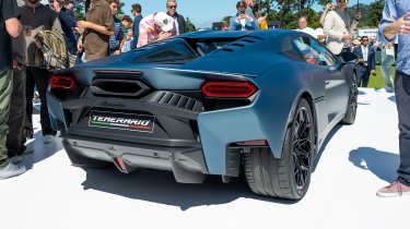 Lamborghini Temerario on display at  Monterey Car Week - rear 3/4 static