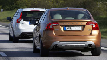 Self-driving Volvo in traffic rear