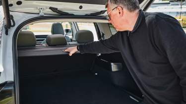 Skoda Peaq prototype - Auto Express editor, Paul Barker, looking in the boot