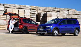 Dacia Jogger long-termer: Two Joggers in front of crate stack
